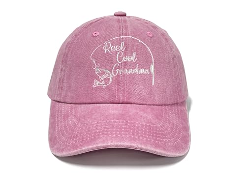 Reel Cool Fishing Hat for Mom Dad Grandma Grandpa Uncle Auntie - color: Grandma (Washed Pink)