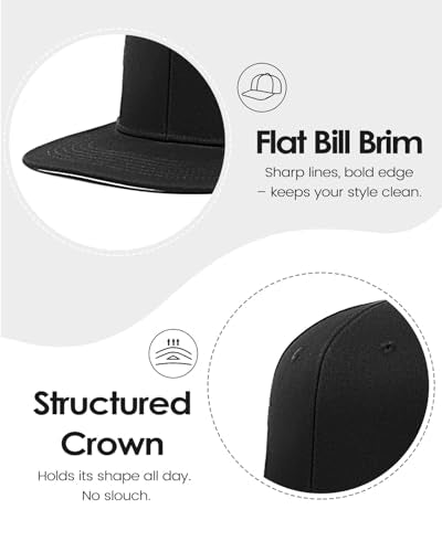 Zylioo XL 2XL Snapback Hat, Large Flat Bill Baseball Cap for Men Women - color: Black, size: X-Large-XX-Large
