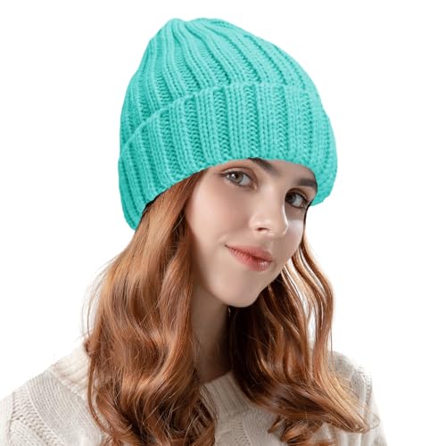 ZOORON 1&2 Winter Beanie for Women Soft Warm Slouchy Knit Hat Ski Stocking Cuffed Cap - color: Lake Blue