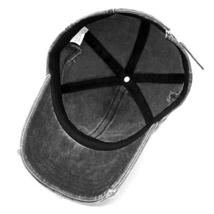 Retro Washed Distressed Baseball Cap with Five Pointed Stars for Women Men - color: Black