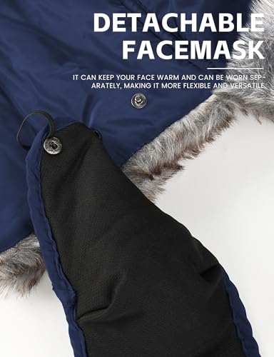 Buauty Fur Trapper Hat for Men Women Winter Windproof Soft Russian Ushanka Hats with Warm Ear Flaps & Removable Mask - color: Blue