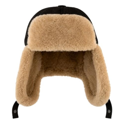 Handmade Sheepskin Leather Trapper Hat – Aviator Cap with Fur Lined Ear Flaps, Shearling Russian Ushanka Winter Hat - color: Chocolate, size: Small