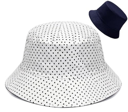 DIYDECAL Summer Bucket Hat,Beach Sun Hat Double-Sided Fisherman Hat for Men Women - color: Polka Dot