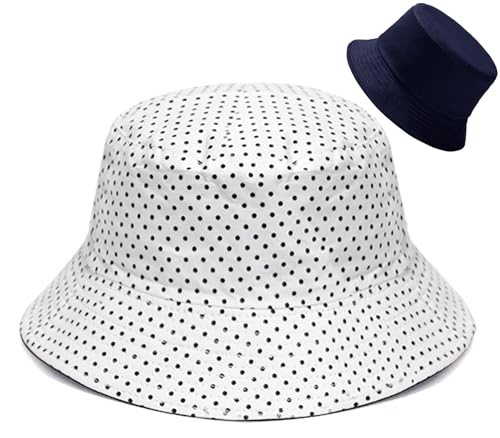 DIYDECAL Summer Bucket Hat,Beach Sun Hat Double-Sided Fisherman Hat for Men Women - color: Polka Dot