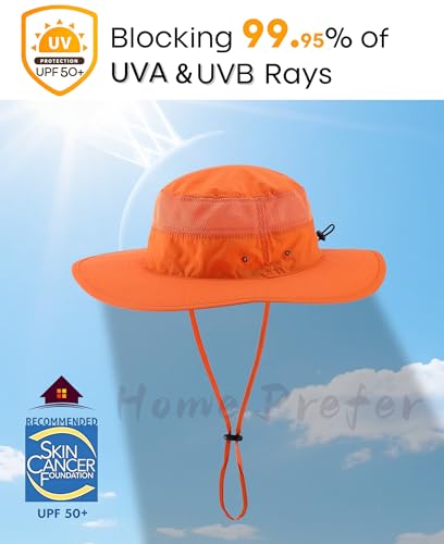 Home Prefer UPF 50+ Men's Sun Hat Wide Brim Bucket Hat UV Protection Hat for Mens Womens Beach Safari Gardening Golf Fishing - color: Orange