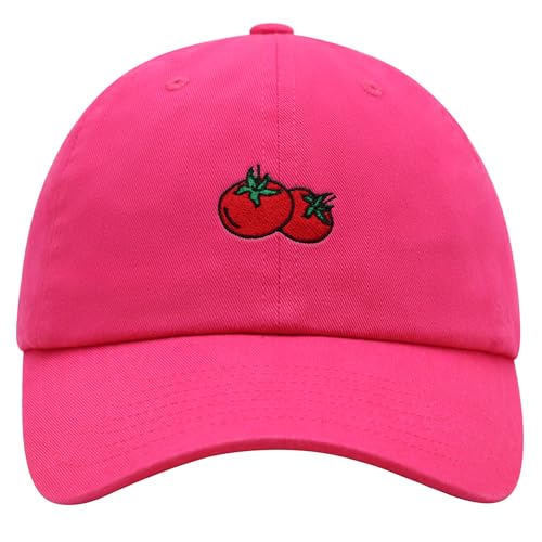 JPAK Two Tomatoes Premium Dad Hat Embroidered Cotton Baseball Cap Vegetables Embroidery - color: Hot Pink