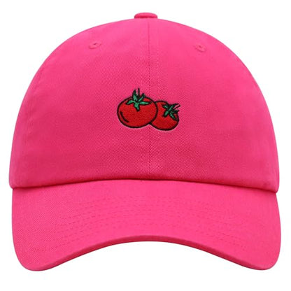 JPAK Two Tomatoes Premium Dad Hat Embroidered Cotton Baseball Cap Vegetables Embroidery - color: Hot Pink