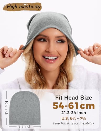 100% Cotton Thin Beanie Hat Women Men Soft Slouchy Chemo Skull Cap - color: 1pc Heather Gray