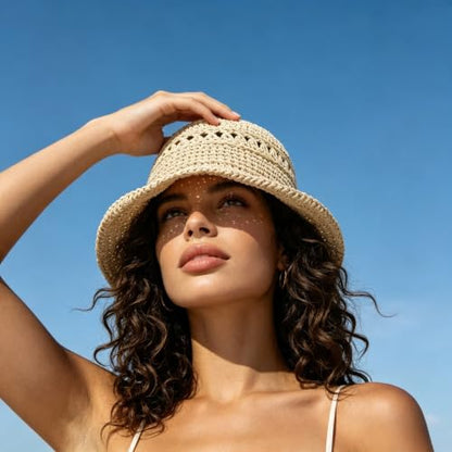 Floppy Big Beach Straw Hats for Women Foldable Summer Wide Brim Packable Sun Hat Womens Travel Straw Fedora Hat - color: Beige-7