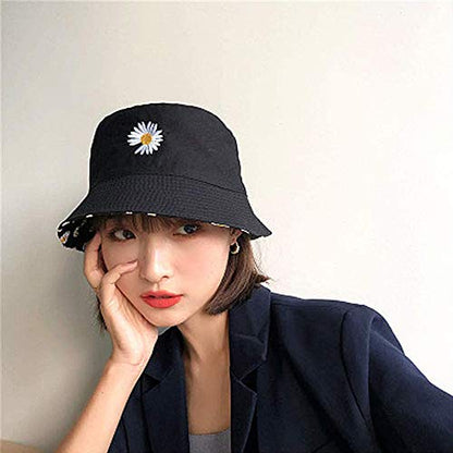 Unisex Bucket Hat Beach Sun Hat Aesthetic Fishing Hat for Men Women Teens, Reversible Double-Side-Wear - color: Daisy Flower