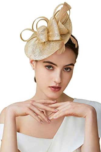 BABEYOND Fascinators Hats for Women Tea Party Glitter Pillbox Hat Derby Hat - color: B-gold