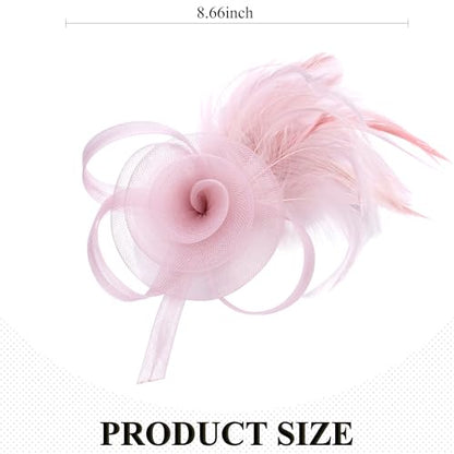 Zinniday Victorian Feather Fascinators Hats - 2025 Derby Attire Headwear with Hairpin,1920s Tea Party Hat for Woman - color: Pink