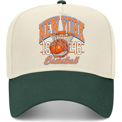 New York Hoops Bite Hat | Premium Adjustable Snapback Baseball Trucker Hats for Men & Women - color: Green/Natural