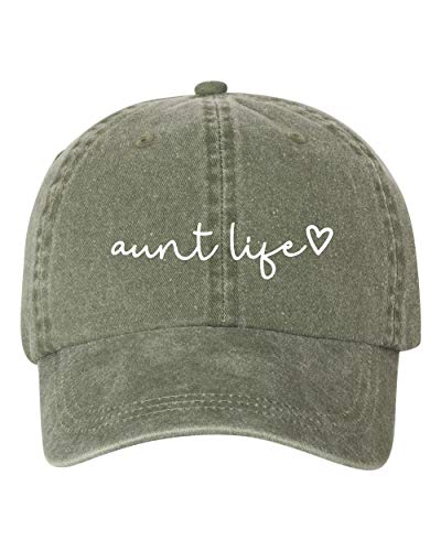 Aunt Life Script Heart Dad Hat Baseball Cap Adjustable New - color: Olive Pigment
