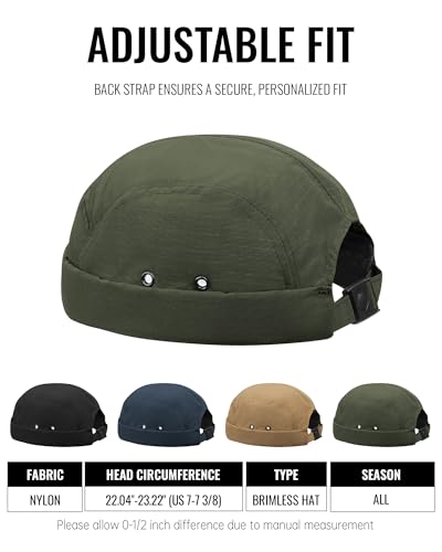 CLAPE Brimless Cap for Men Lightweight Breathable Nylon 5 Panel Docker Cap Waterproof No Visor Worker Rolled Cuff Leon Hat - color: Dbh01-green