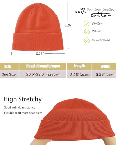 vidsel 100% Cotton Beanie Hat-Unisex Winter Knit Cuffed Beanies Skull Cap - color: 1-orange