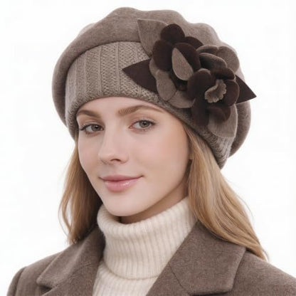 Lady French Beret 100% Wool Beret Chic Beanie Winter Hat HY023 - color: Brown