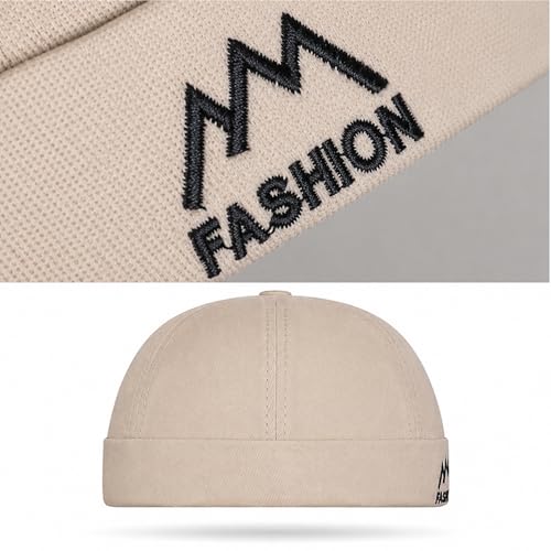 Outdoor Brimless Hat for Men Women, Adjustable Rolled Cuff Skull Cap - color: 1#beige