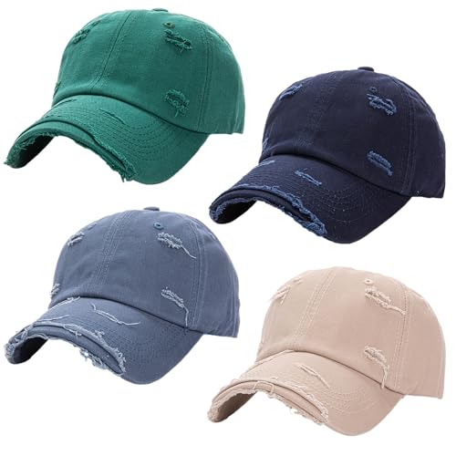 Unisex Distressed Baseball Caps Bulk, Vintage Plain Washed Cotton Dad Hats - color: Green/Navy/Blue/Beige