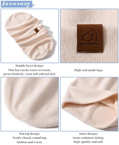 jaxmonoy Slouchy Knit Beanies Winter Hats for Women Men Soft Warm Reversible Slouch Cuffed Skull Knitted Beanie Cap - color: Beige