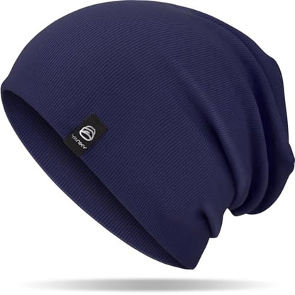 YANIKY Slouchy Beanie for Women, Mens Soft Cotton Beanie Hat, Double Layer Windproof Skull Cap for All Seasons - color: Navy Blue