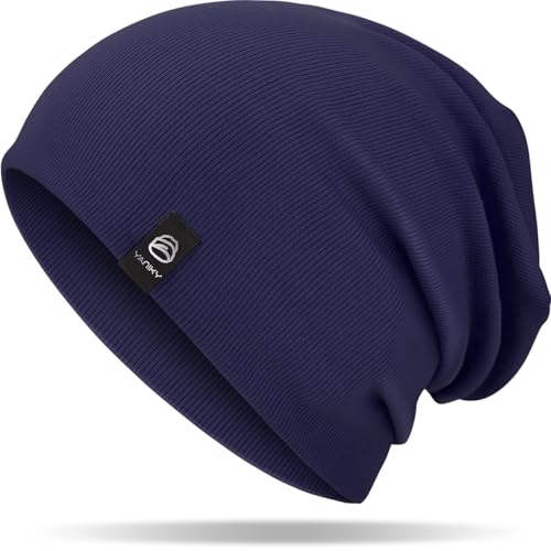 YANIKY Slouchy Beanie for Women, Mens Soft Cotton Beanie Hat, Double Layer Windproof Skull Cap for All Seasons - color: Navy Blue