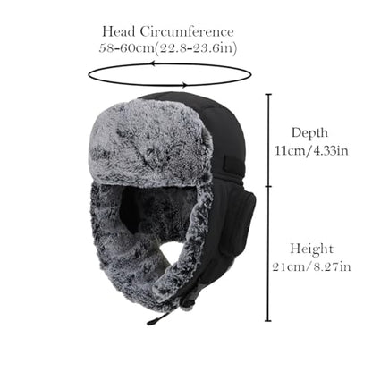 Men Winter Bomber Wool Ear Flap Russian Hat Women Warm Fleece Waterproof Trapper Ushanka Cap Outdoor Ski Hunting Teen - color: Black