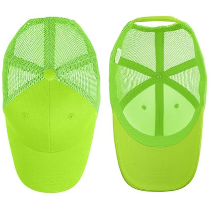 Falari Trucker Hat Baseball Cap Structured Plain Design 6 Panel, Adjustable Size - color: 1pk Neon Green