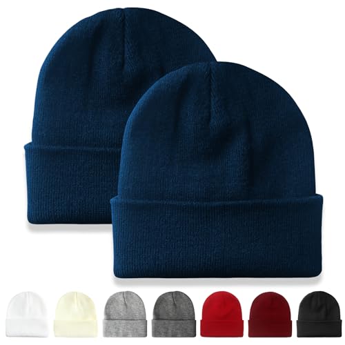 NPQQUAN 2 Packs Beanie for Men Women Winter Hats for Mens Beanie Skull Cap - color: Blue+blue