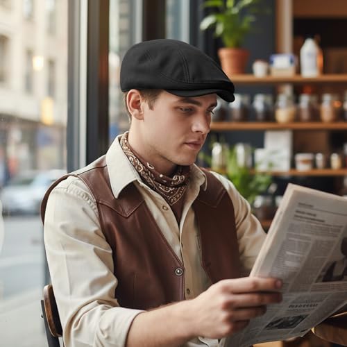YAMEIZE Retro Suede Newsboy Hats for Men Women Beret Ivy Flat Cap Adjustable Winter Caps Trendy - color: Black