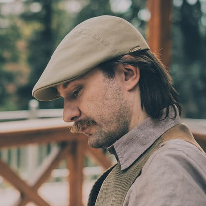 Sterkowski Ivy Five Newsboy | 100% Softened Cotton Flat Cap for Men | Breathable Airy 5 Panels Cap Without Lining - color: Beige, size: 7 3/8