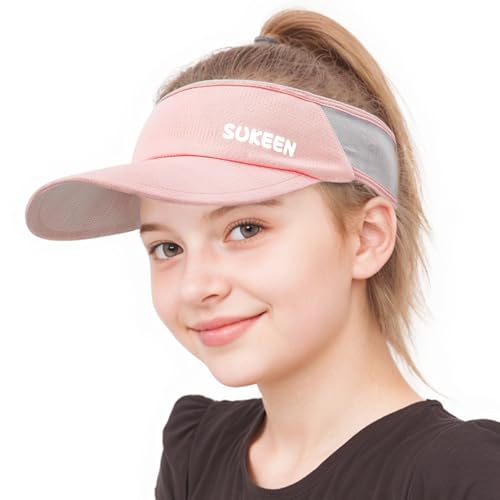 Sukeen Kids Sun Visor Hats for Girls Boys,Lightweight Sports Hat UPF50+ Sun Hat Cooling Headwear Visor for Running Outdoors - color: Pink