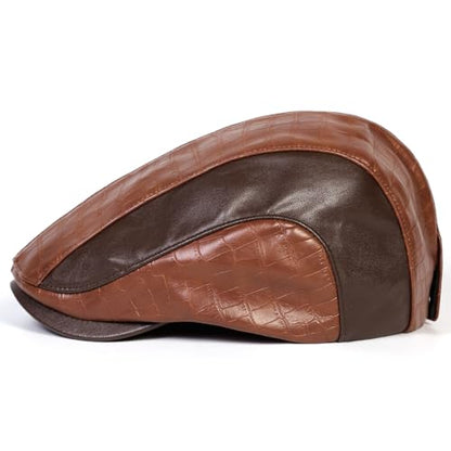 Newsboy Cap for Men, Flat Cap, PU Leather Hat - color: Spliced| Brown