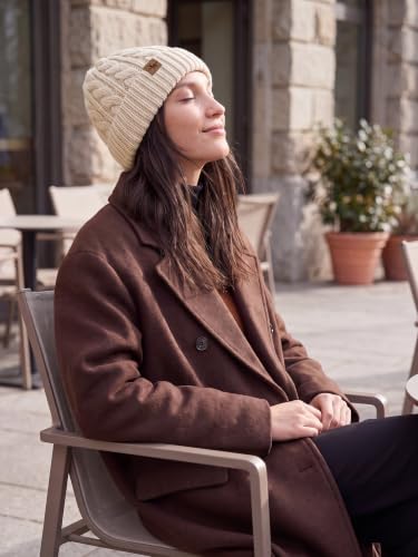 Winter Hats for Women Cable Knit Chunky Skull Cap Fleece Lined Thick Fold Cuff Beanie hat - color: Neutral Grey, style: Cross Jacquard