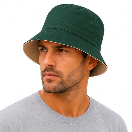 Armycrew Big Size Oversized Microfiber Reversible Bucket Hat - color: Dk Green Khaki, size: X-Large-XX-Large