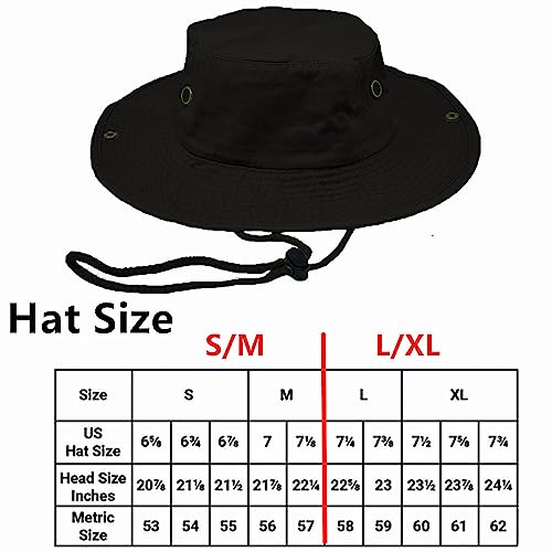 Glory Max Washed Cotton Bucket Hat with Chin Strap Fishing Sun Safari Boonie Cap - color: Black, size: Small-Medium
