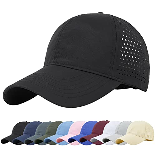 Enwokran Men Quick Dry Sport Baseball Cap, Athletic Fitted Cap Mesh Adjustable Plain Hat Running Trucker Hat for Women - color: Black