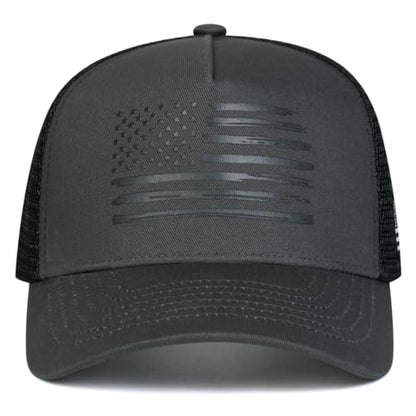 American Flag Trucker Hat, Breathable Mesh Snapback Baseball Cap for Men Women - color: Dark Gray