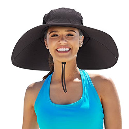 Leotruny Women Super Wide Brim Sun Hat UPF50+ Waterproof Bucket Hat - color: C03-dark Gray