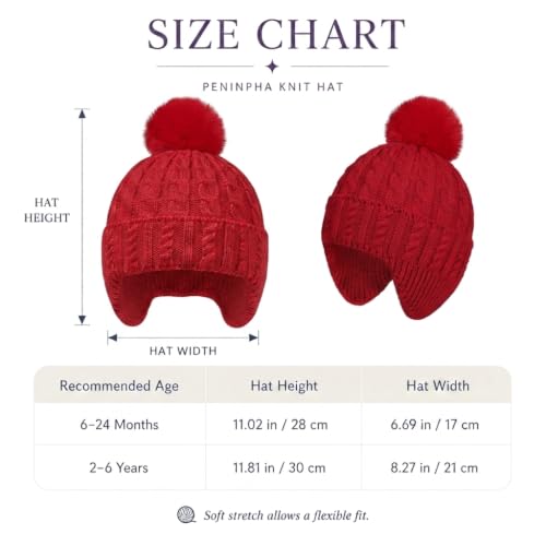 Toddler Baby Winter Hat with Earflap Kids Warm Twisted Knit Hat Infant Pom Pom Beanie Ski Cap for Baby Girls Boys - color: Red, size: 6-24 Months