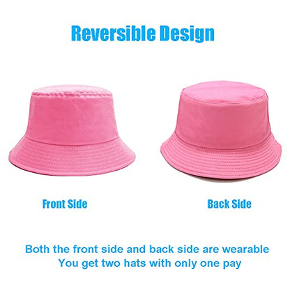Bucket Hat for Women Men, Reversible Cotton Summer Sun Beach Cap Solid Color Style - color: A-hot Pink