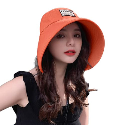 Women Floppy Sun Beach Hat Packable Wide Brim Bucket Hat UPF 50+ UV Protection Travel Beach Cap - color: Orange