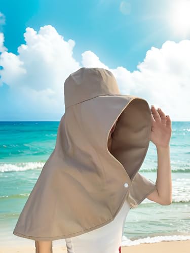 Wide Brim Sun Hat Balaclava Packable Neck Gaiter Lightweight Shawl for Women Summer Hat Beach Outdoors - color: Beige