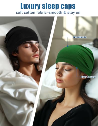 Cotton Skull Caps Lightweight Summer Beanie Hat Thin Sleep Sleeping Hats Chemo Caps Running Helmet Liner - color: Black & Green
