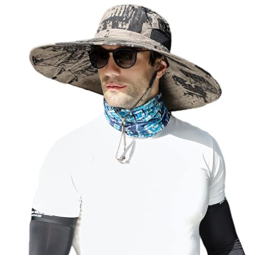 HUAMULAN Men Women 6" Wide Brim Sun Protection Hat Summer Fishing Hats - color: Hn005-kaqi-smo