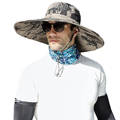 HUAMULAN Men Women 6" Wide Brim Sun Protection Hat Summer Fishing Hats - color: Hn005-kaqi-smo
