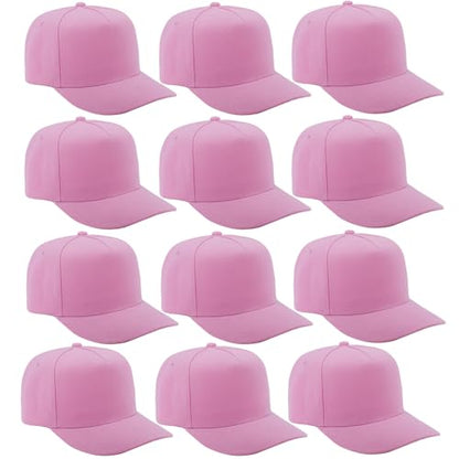 12 Pack Seamless Baseball Caps Wholesale Bulk - No Center Seam, DIY Friendly, Adjustable Breathable Lightweight for Men Women - color: Pink