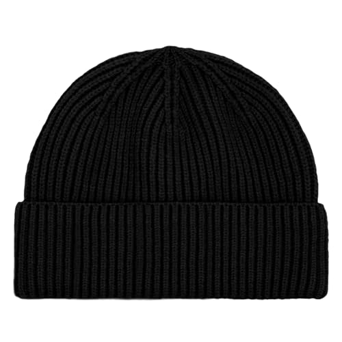 DALIX Knit Watch Cap Beanie Men Women Winter Cuffed Fisherman Hat Cold Weather Stretch Fit Soft Acrylic - color: Black
