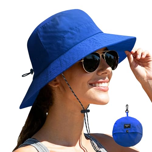 NPJY Packable Sun Bucket Hat for Women Outdoor Waterproof Rain Hat - color: Royalblue (Packable)
