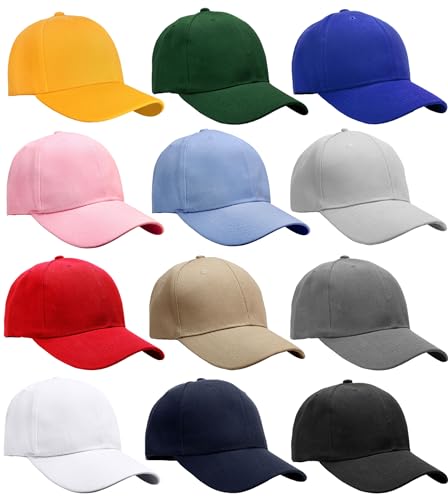 Falari Wholesale Bulk Lot 12-Pack Baseball Cap Adjustable Size Plain Blank Solid Color - color: Assorted Color Group 1